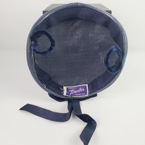 Vtg Original Touster Teentype Women's 3D Floral Blue Wicker Calot Hat Velvet Bow - Picture 10 of 12
